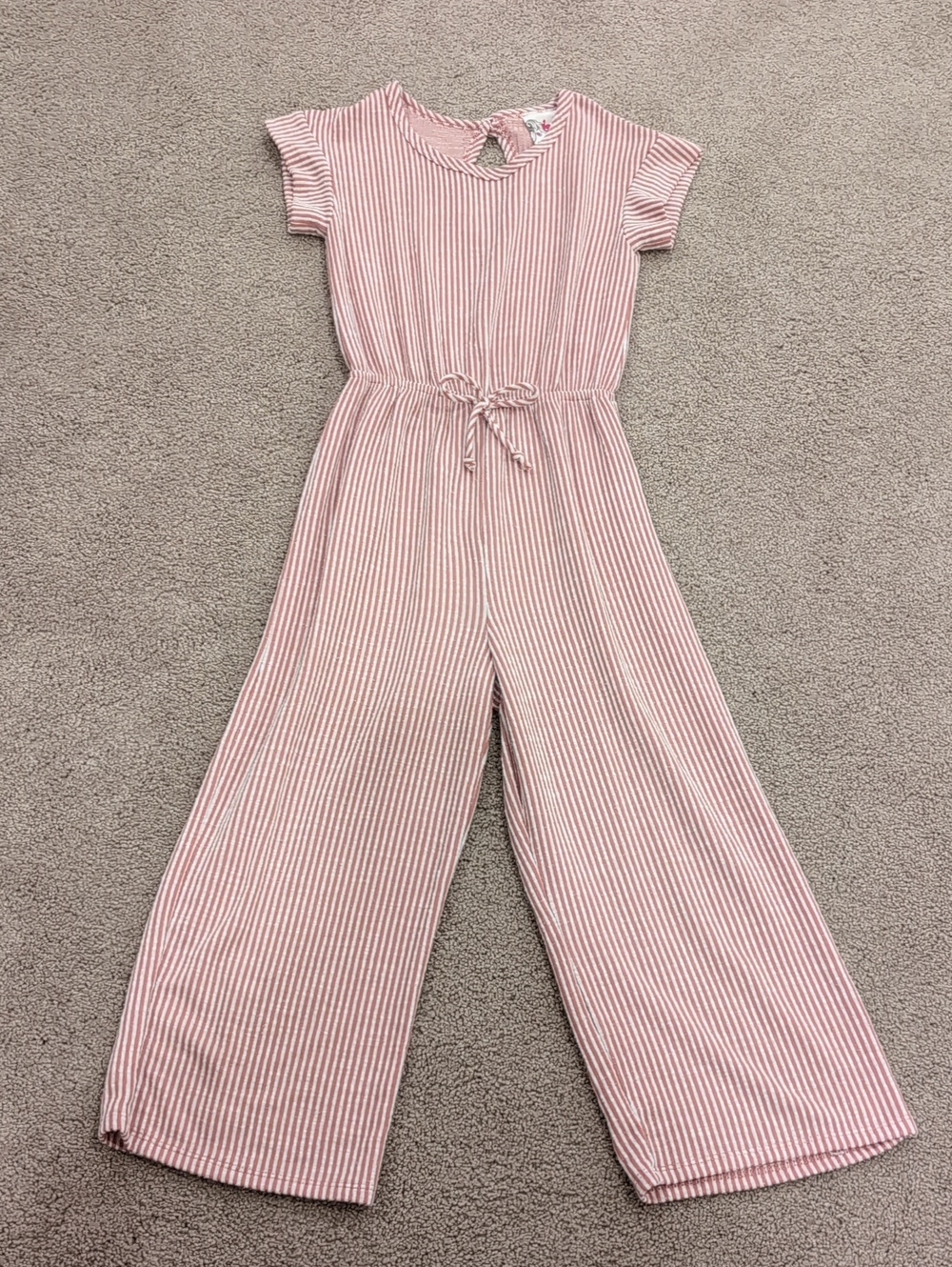 Kids Pink & White Striped One-Piece Jumpsuit
